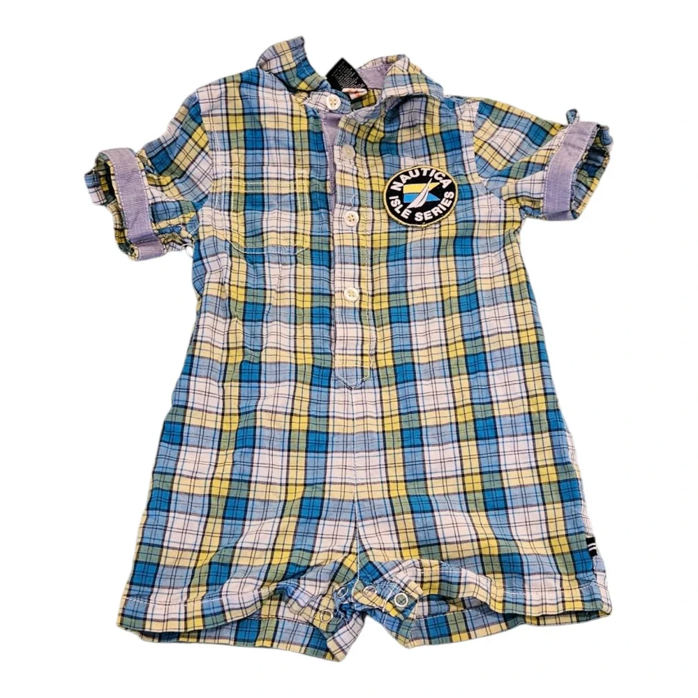 Nautica Child's Size 6-9 Multicolor Short Sleeve Plaid Bodysuit